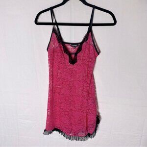 5/$25 George Hot Pink Lace W Black Trim Chemise Lingerie S